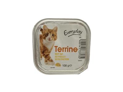 Everyday chicken terrine cat food, 100 g tray with clear lid and label