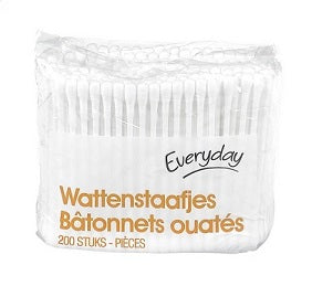 Cotton swabs pack in clear wrap, white buds, 200-piece quantity
