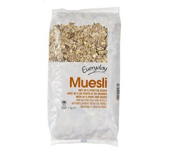 Muesli fruit and seeds cereal bag, 1 kg, front view
