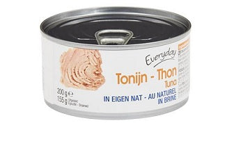 Everyday natural tuna canned fish in silver can with pull-tab lid