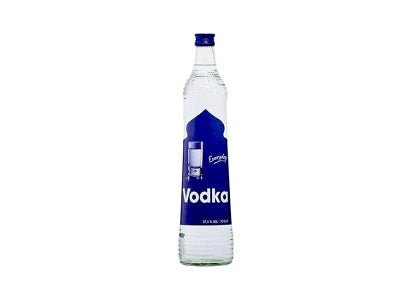 Vodka bottle 700 ml with blue cap and blue label