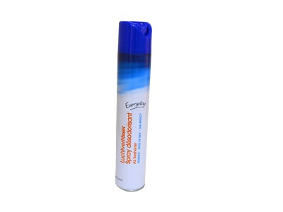 Everyday air freshener spray can with blue cap and white body, blue label