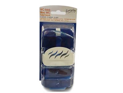 Everyday WC block toilet cleaner in a blue plastic holder with label