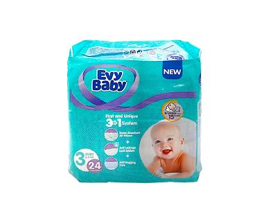 Baby diaper pack, size 3, teal with purple accents, 24 count
