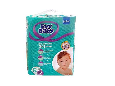 Baby diaper pack, size 5, teal with purple accents, 17 count