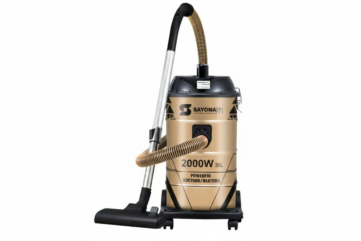 2-in-1 drum vacuum cleaner with 30L canister, black hose and crevice tool