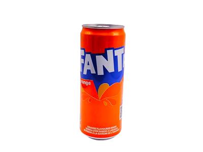 Fanta Orange 330ml soda can with blue FANTA logo and orange flavor label