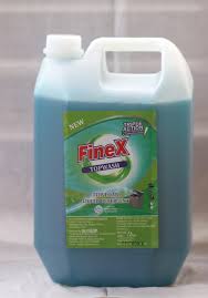 Finex dish wash liquid detergent bottle, 5L, blue liquid in blue container with handle