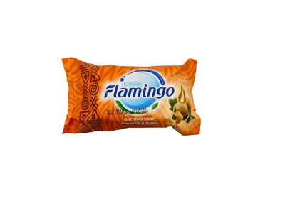 Flamingo 2 in 1 rose & honey bath soap bar in orange packaging