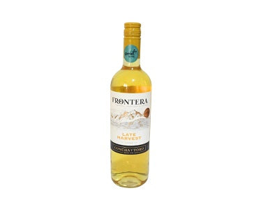 Frontera Chile wine bottle with yellow liquid, Harvest label, 750 ml