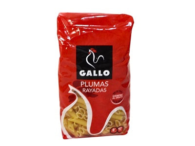 Gallo pasta bag with striped macaroni, red package