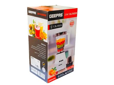 Geepas 2-in-1 blender retail box with glass jar and control panel