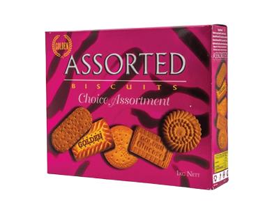 Assorted biscuits box with mixed golden biscuits, choice assortment pack