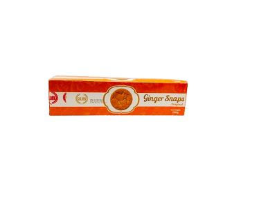 Ginger snaps biscuit pack with orange wrapper and printed cookie image