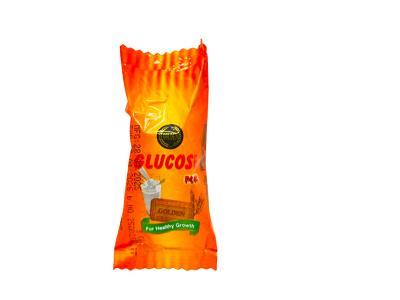 Glucose biscuits bar in orange wrapper with brand and biscuit label