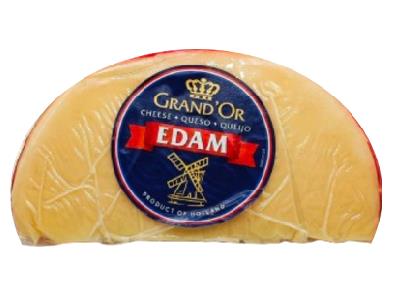 Grand'Or Edam cheese wedge with round blue label, yellow cheese