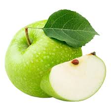 Green apple with leaf, sliced half and wedge