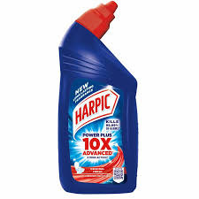 Harpic toilet cleaner bottle, blue label, red spray cap, 500 ml