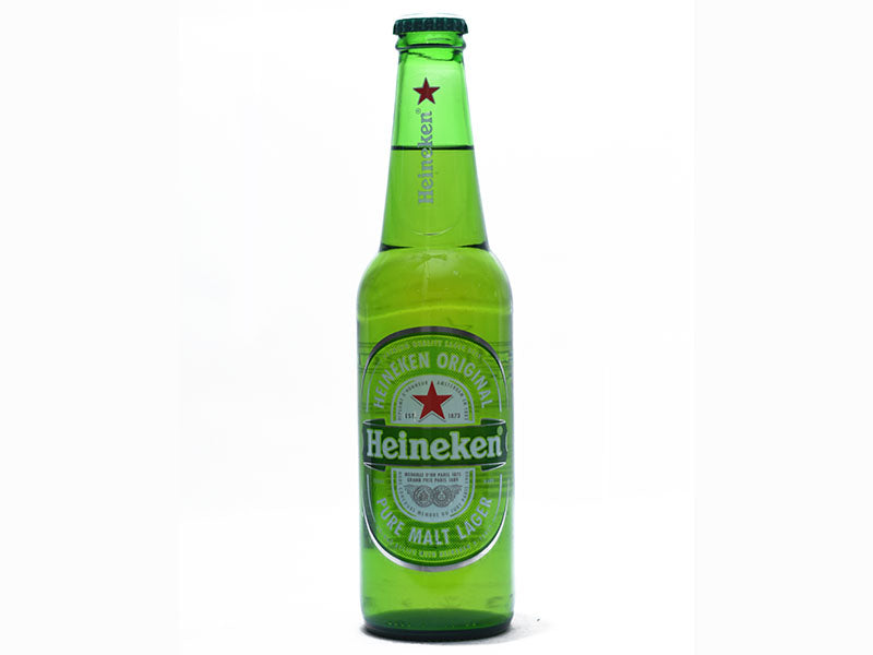 Heineken beer bottle 330ml, green glass with label