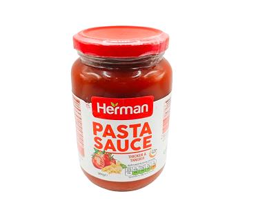 Herman Pasta Sauce jar, 380g, red sauce with red screw-top lid