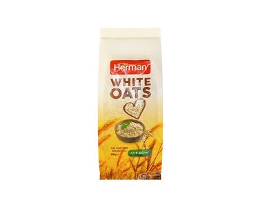 Herman white oats 500g bag with front label and wheat design
