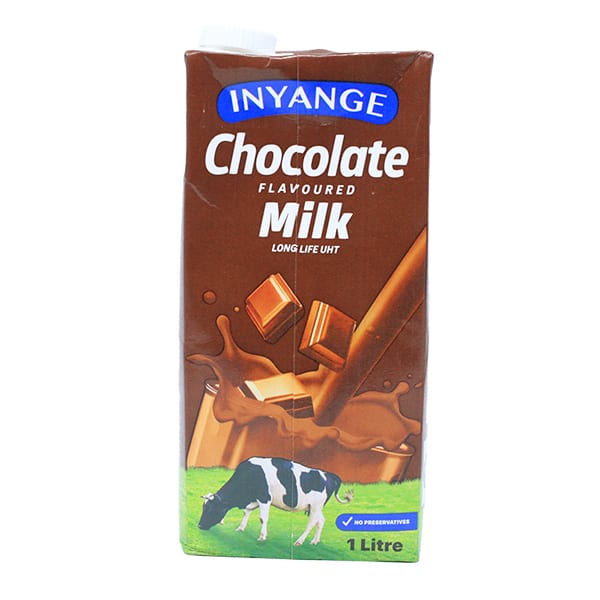 INYANGE chocolate flavored milk carton, 1 L, brown carton with chocolate and cow graphics