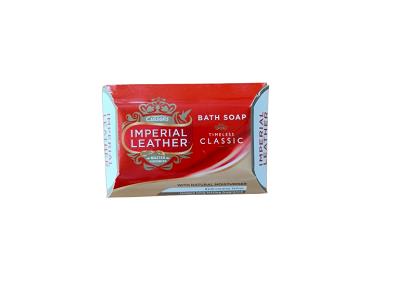 Bath soap bar pack, red and cream with Imperial Leather Classic label