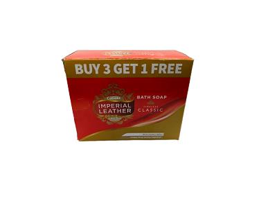 Bath soap bar pack box, red with 'BUY 3 GET 1 FREE' promo text