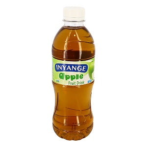 Inyange apple juice 500 ml plastic bottle, clear amber liquid with white cap