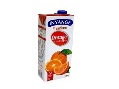 1L orange 100% fruit juice carton by INYANGE, blue cap
