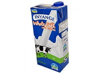 Inyange 1L white milk carton with blue and white cow graphics