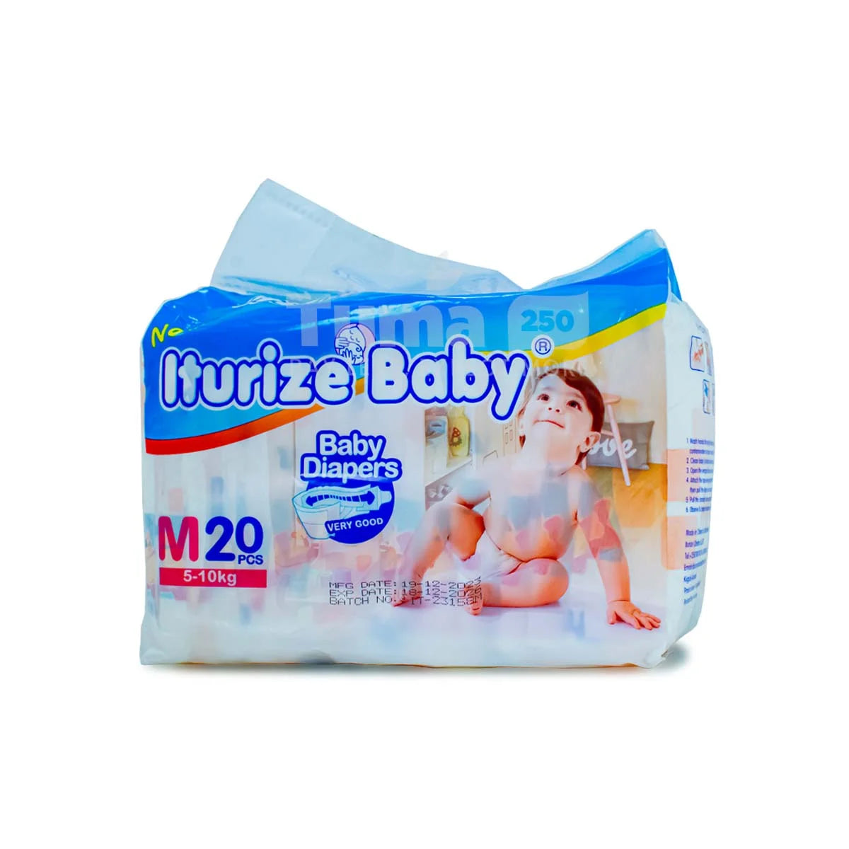 Baby diaper pack, blue and white, size M, 20-count (5–10 kg)
