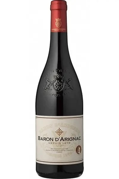 Baron d'arignac Rouge wine bottle with red foil cap and dark glass label