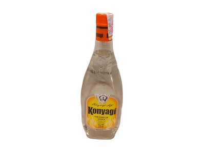 Konyagi 750 ml bottle with orange cap and yellow label