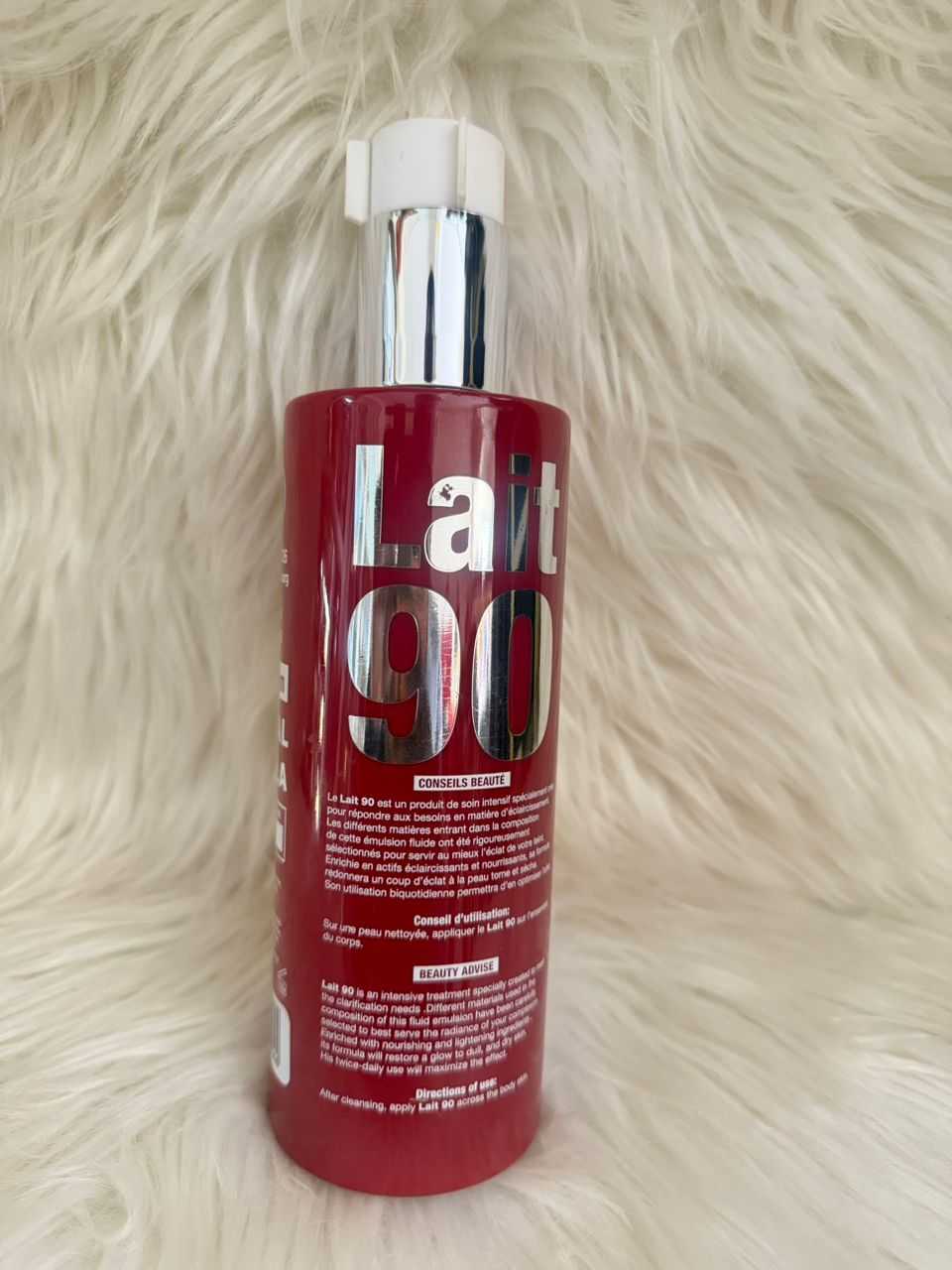 LAIT 90 body lotion bottle, red with silver cap