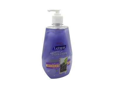 La Fresh black grape hand wash bottle with white pump, purple gel