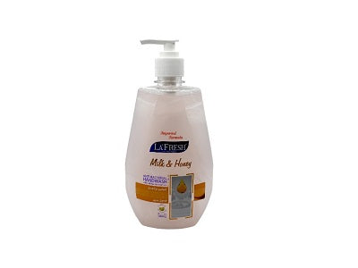 La Fresh milk & honey hand wash bottle with white pump, pale liquid