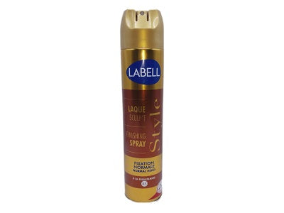 Hair spray aerosol bottle with gold can, blue LABELL label, 300 ml size