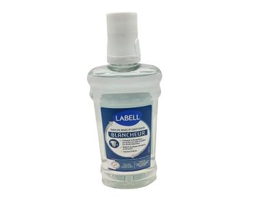 Labell whitening mouthwash bottle, clear plastic with blue label, 500 ml