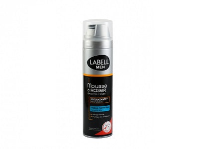 Labell Men shaving foam aerosol can, white and black label, 250 ml
