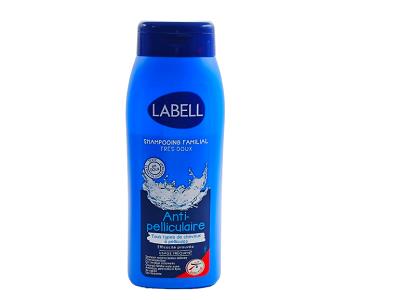 Blue LABELL sweet shampoo bottle with blue cap, 400 ml