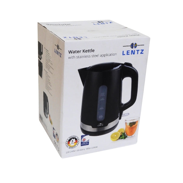 Electric water kettle, 1.7L capacity, black stainless-steel interior, Lentz