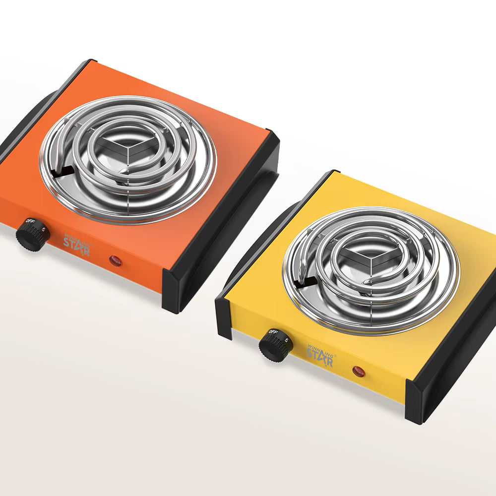 Winning Star 1000W hot plate with coil burner, orange and yellow two units