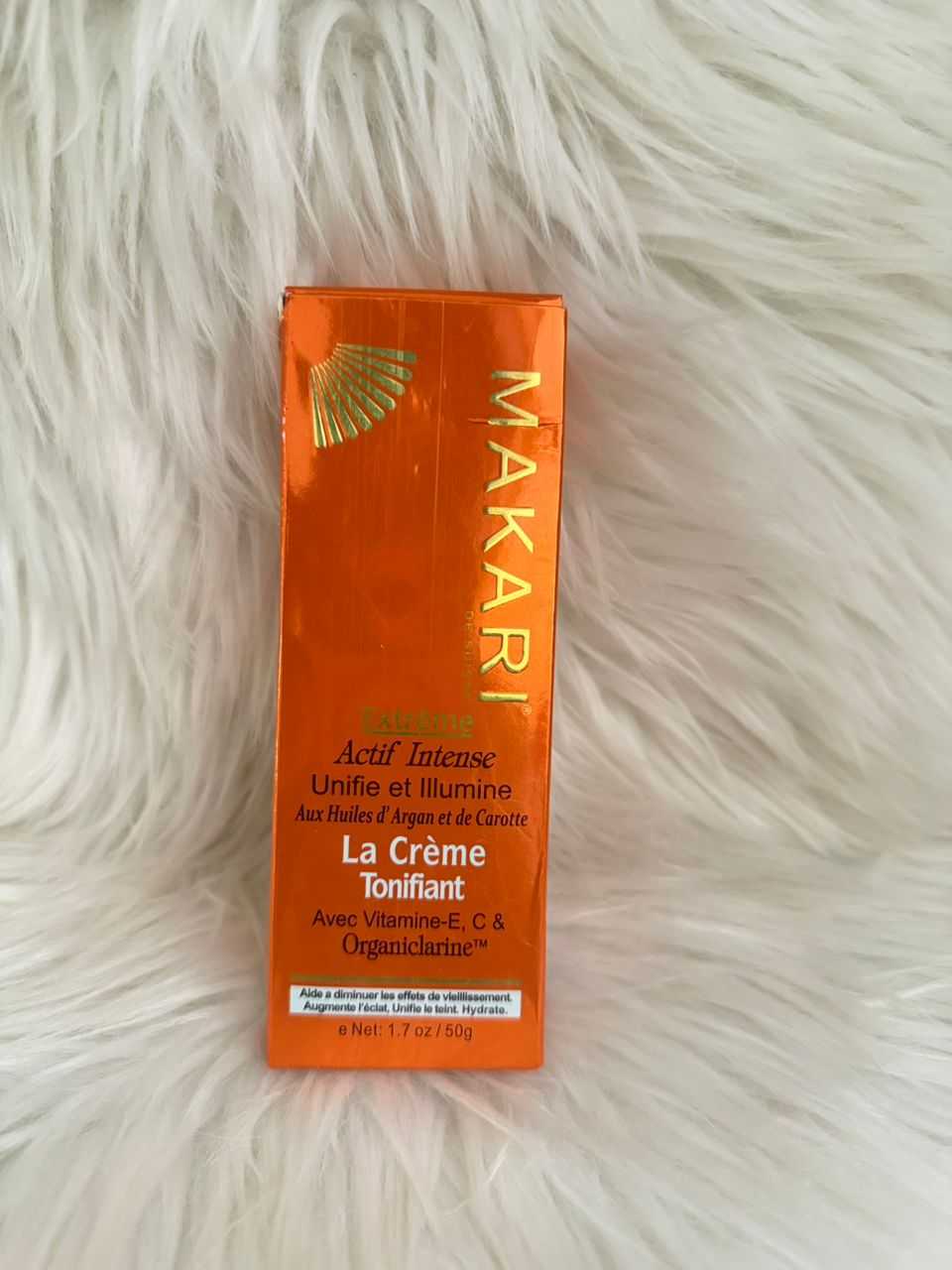 Makari La Creme Tonifiant orange box with vertical label and accent icon