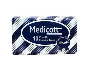 Medicott press-on feminine sanitary towel pack, 10pcs, blue patterned label