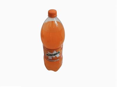 Mirinda Orange 2L plastic bottle with orange liquid and orange cap