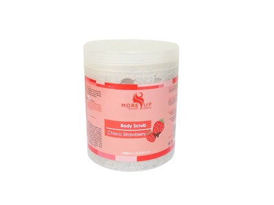 Body scrub jar with Choco Strawberry label and white lid