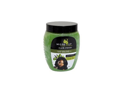 Moreup hair food 475ml olive treatment jar with green body and black screw lid
