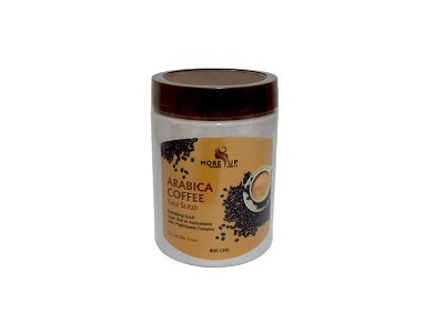 Arabica Coffee face scrub jar with brown lid and beige label