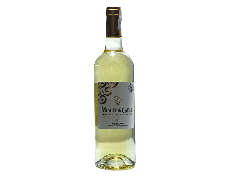 Mouton Cadet white wine bottle, 750ml, Bordeaux, gold foil neck and front label